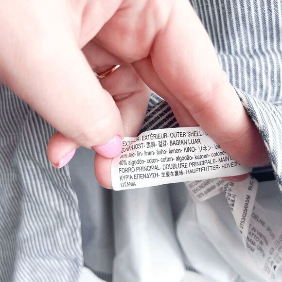 Zara Basic Womens Blazer Jacket Career Button Blue Pinstripes Linen Medium - Picture 4 of 7